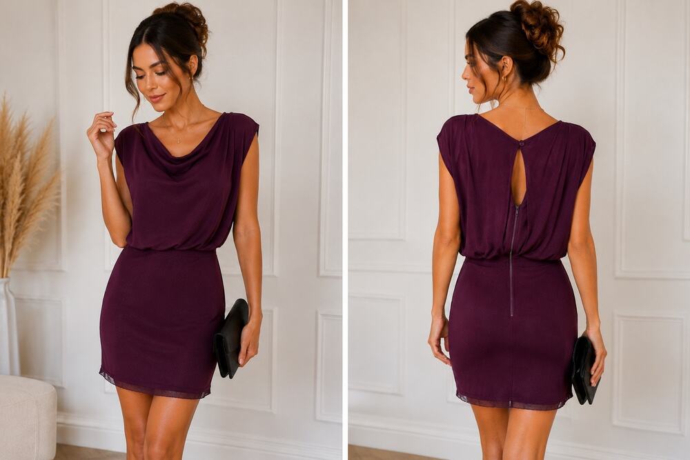 Alice + Olivia Burgundy Draped Open Back Mini Dress Size S